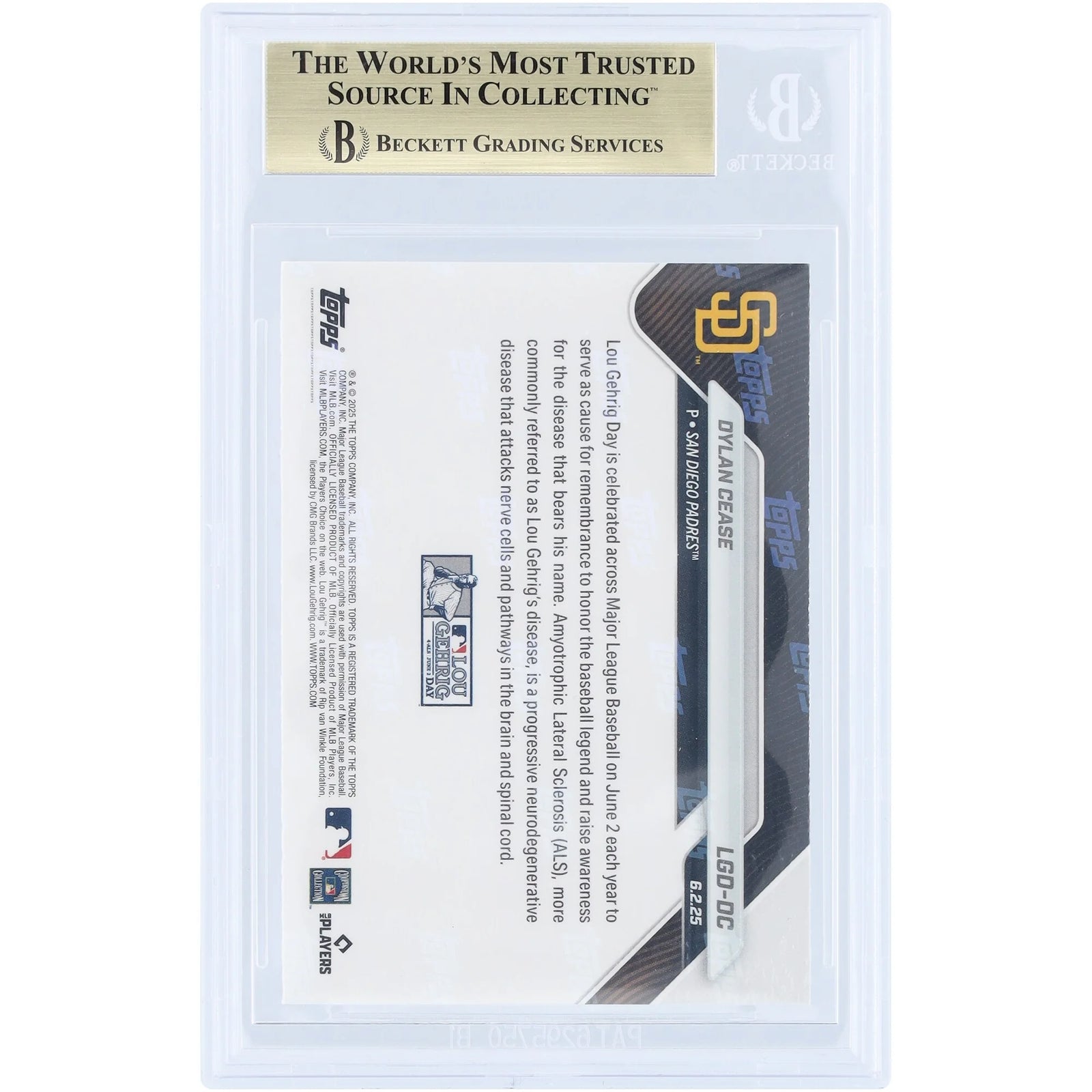 Dylan Cease 2025 Topps Now Lou Gehrig Day #LGD-DC | BGS 10