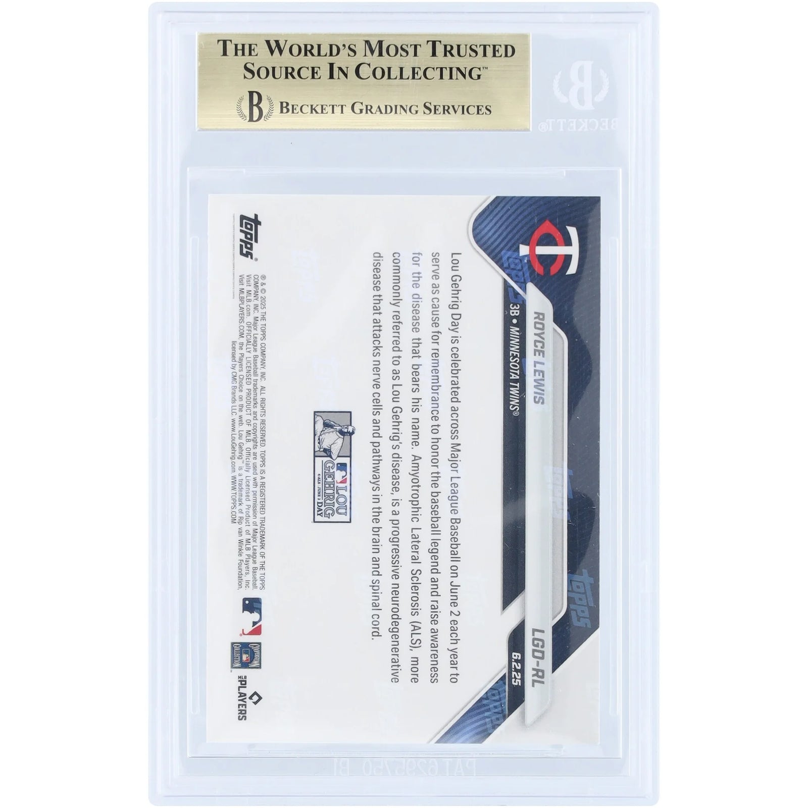 Royce Lewis 2025 Topps Now Lou Gehrig Day Card | BGS 10