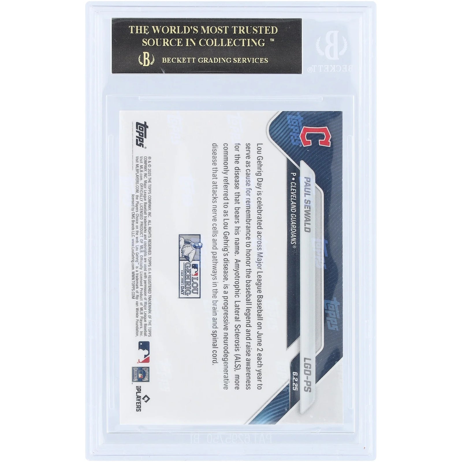 Paul Sewald 2025 Topps Now Lou Gehrig Day Black Label Card | BGS 10