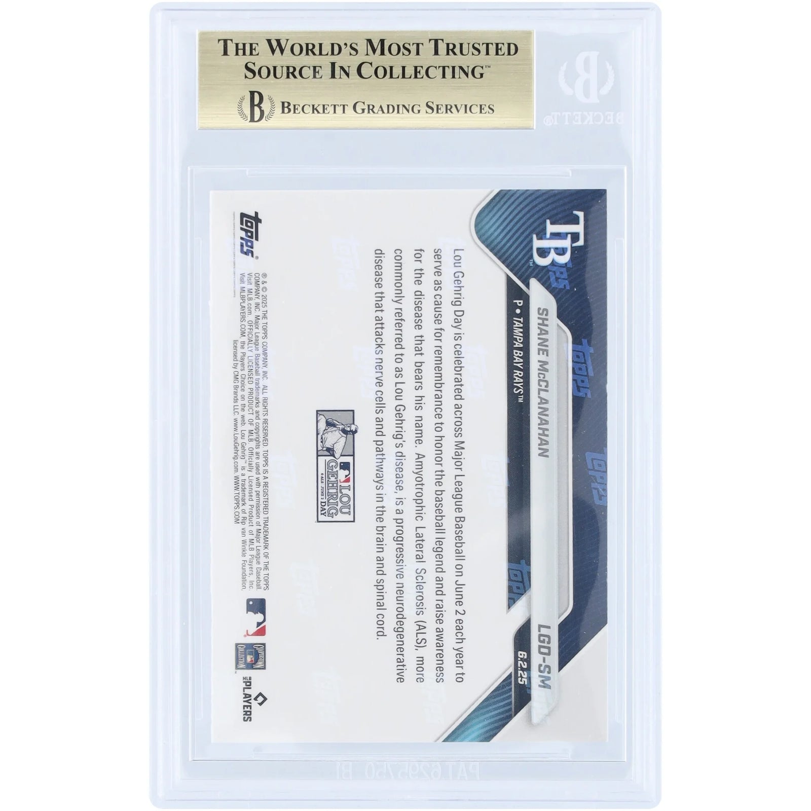 Shane McClanahan 2025 Topps Now Lou Gehrig Day Card | BGS 10