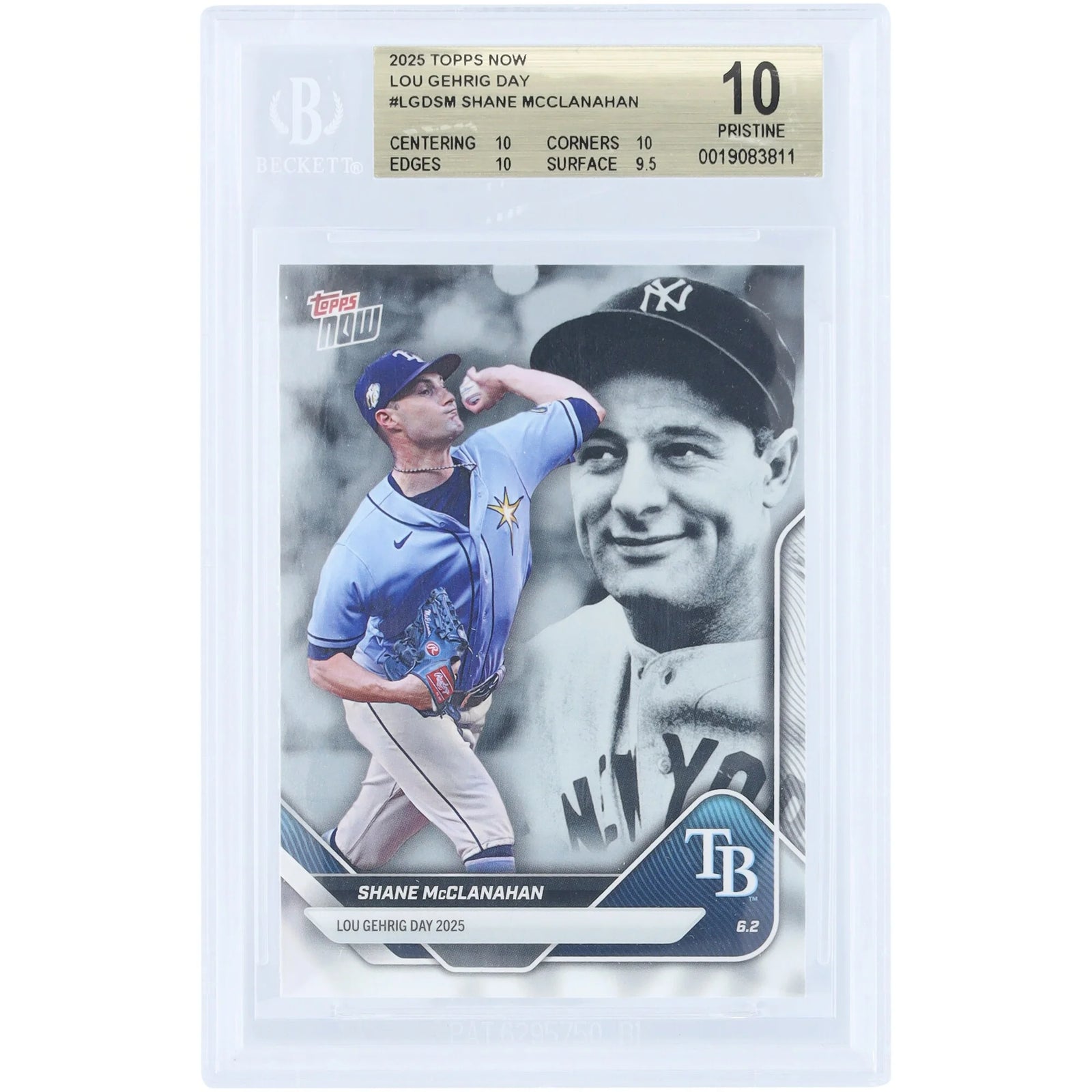 Shane McClanahan 2025 Topps Now Lou Gehrig Day Card | BGS 10