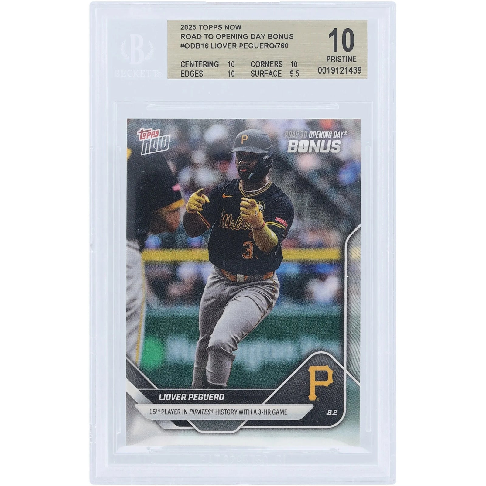 Liover Peguero Pittsburgh Pirates 2025 Topps Now Card | BGS 10 Authenticated