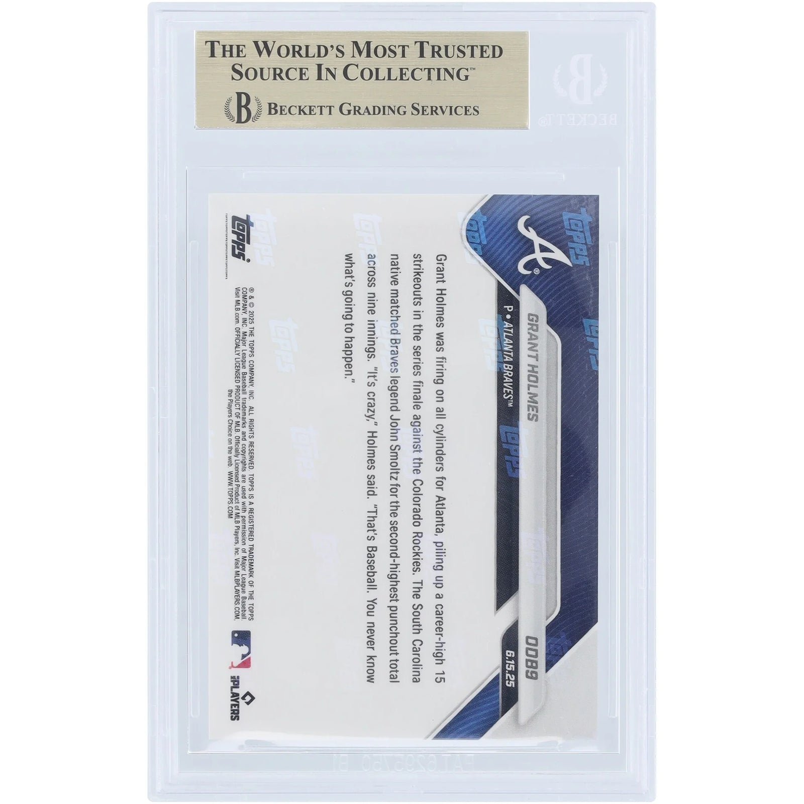 Grant Holmes 2025 Topps Now Rookie Card | BGS 9.5