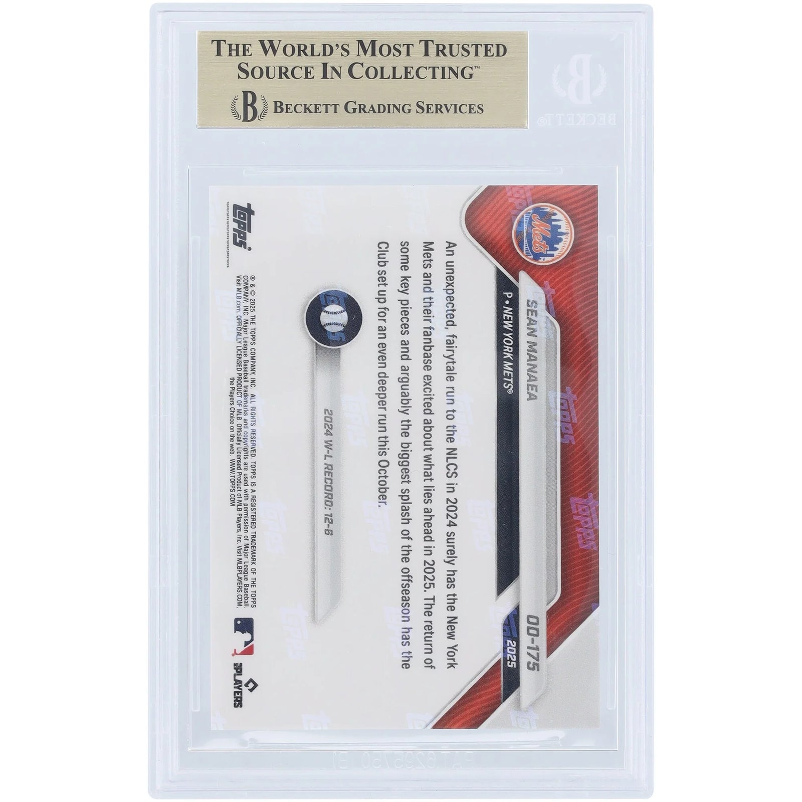 Sean Manaea 2025 Topps Now Road to Opening Day #OD-175 | BGS 10