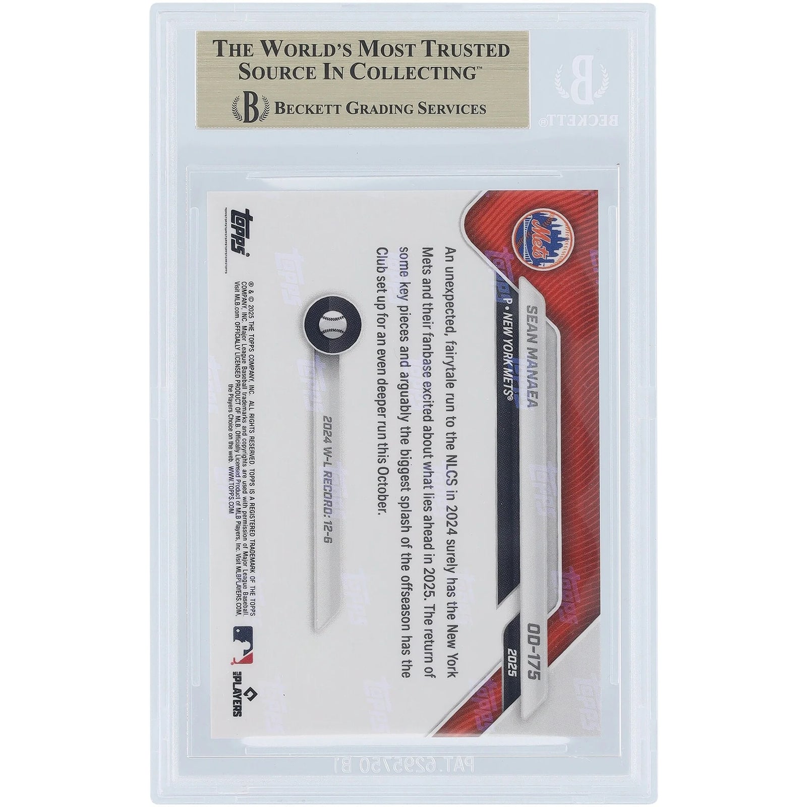 Sean Manaea 2025 Topps Now Road to Opening Day #OD-175 | BGS 10