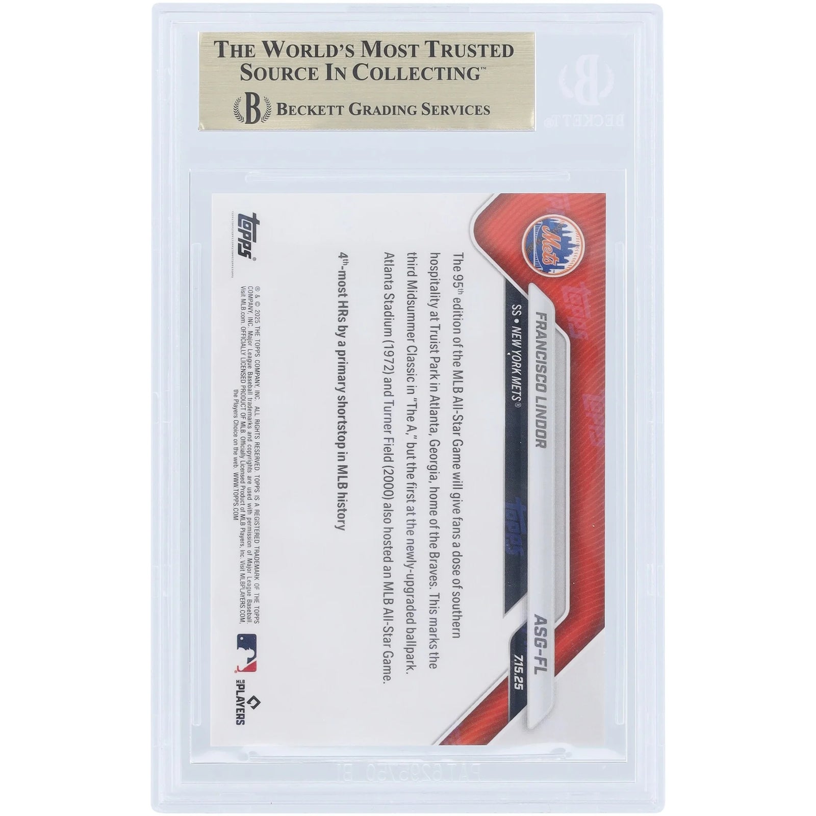 Francisco Lindor 2025 Topps Now All-Star Game Card | BGS 9.5 Graded