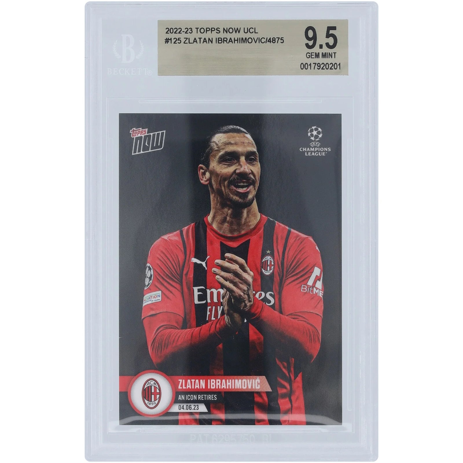 Zlatan Ibrahimovic AC Milan 2022-23 Signed Topps Now #125 Card | BGS 9.5 Graded