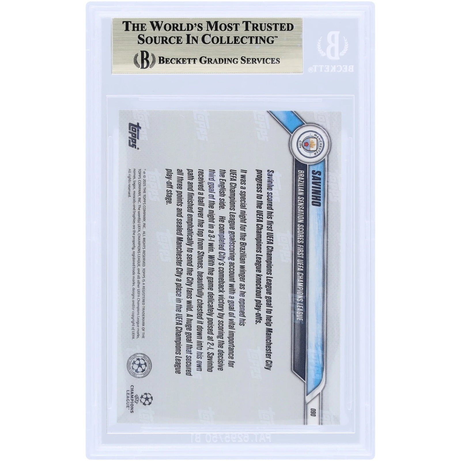 Savinho Manchester City 2024-25 Topps Now #90 Card | BGS 9.5 Graded