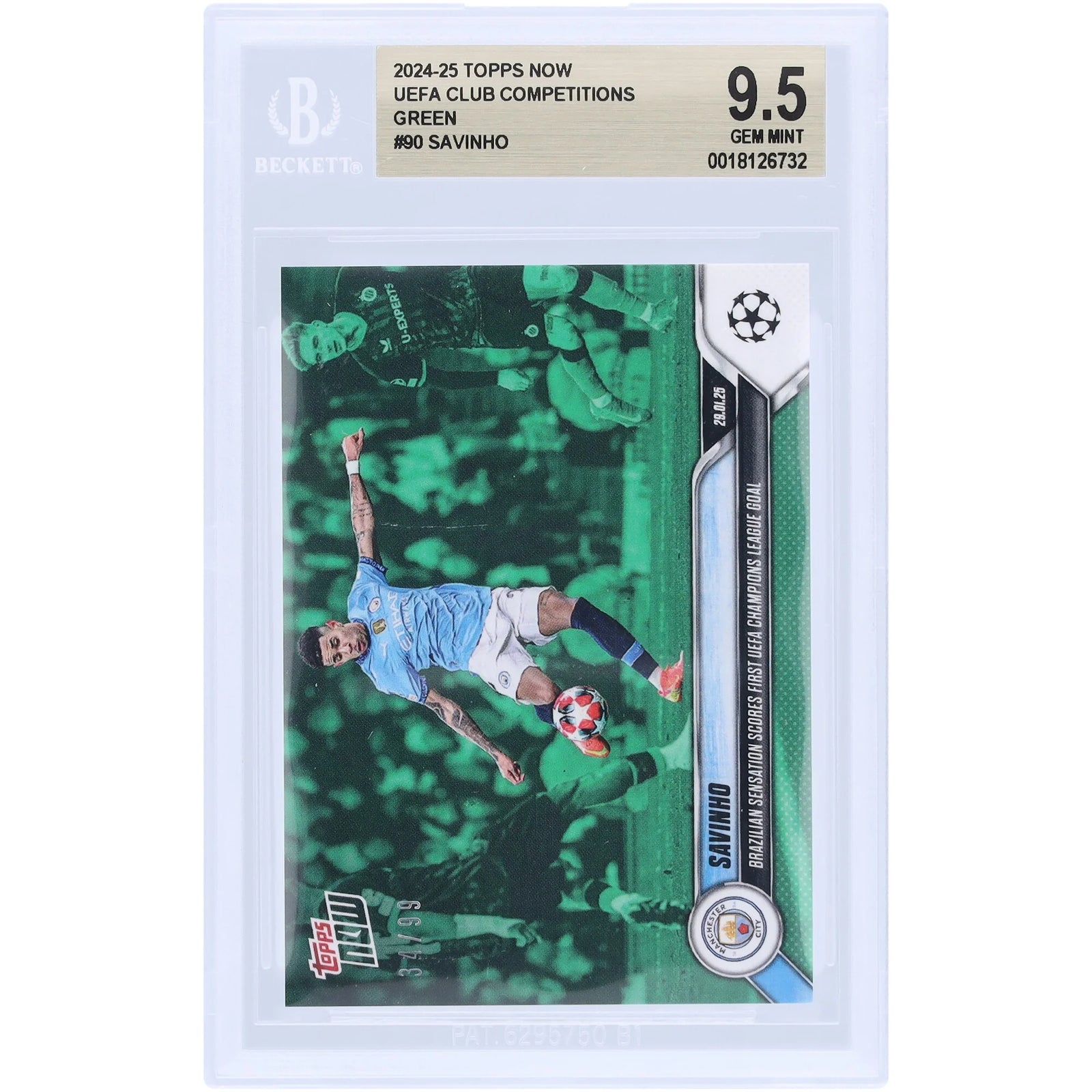 Savinho Manchester City 2024-25 Topps Now Card | BGS 9.5 Green #90/99