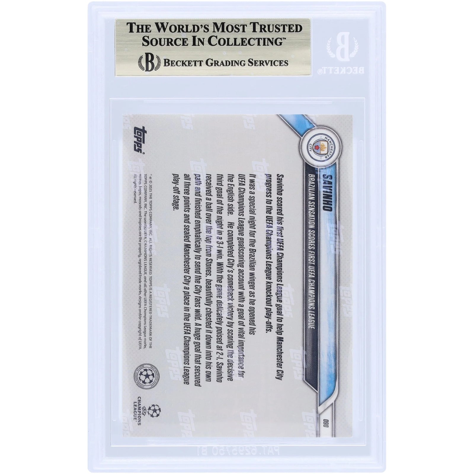 Savinho Manchester City 2024-25 Topps Now Card | BGS 9.5 Green #90/99