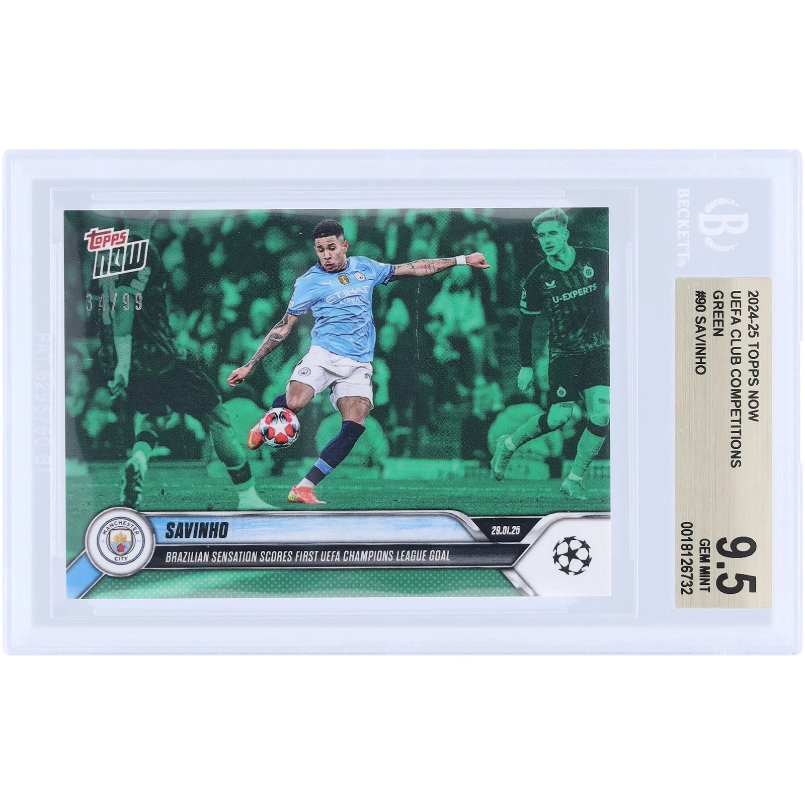 Savinho Manchester City 2024-25 Topps Now Card | BGS 9.5 Green #90/99