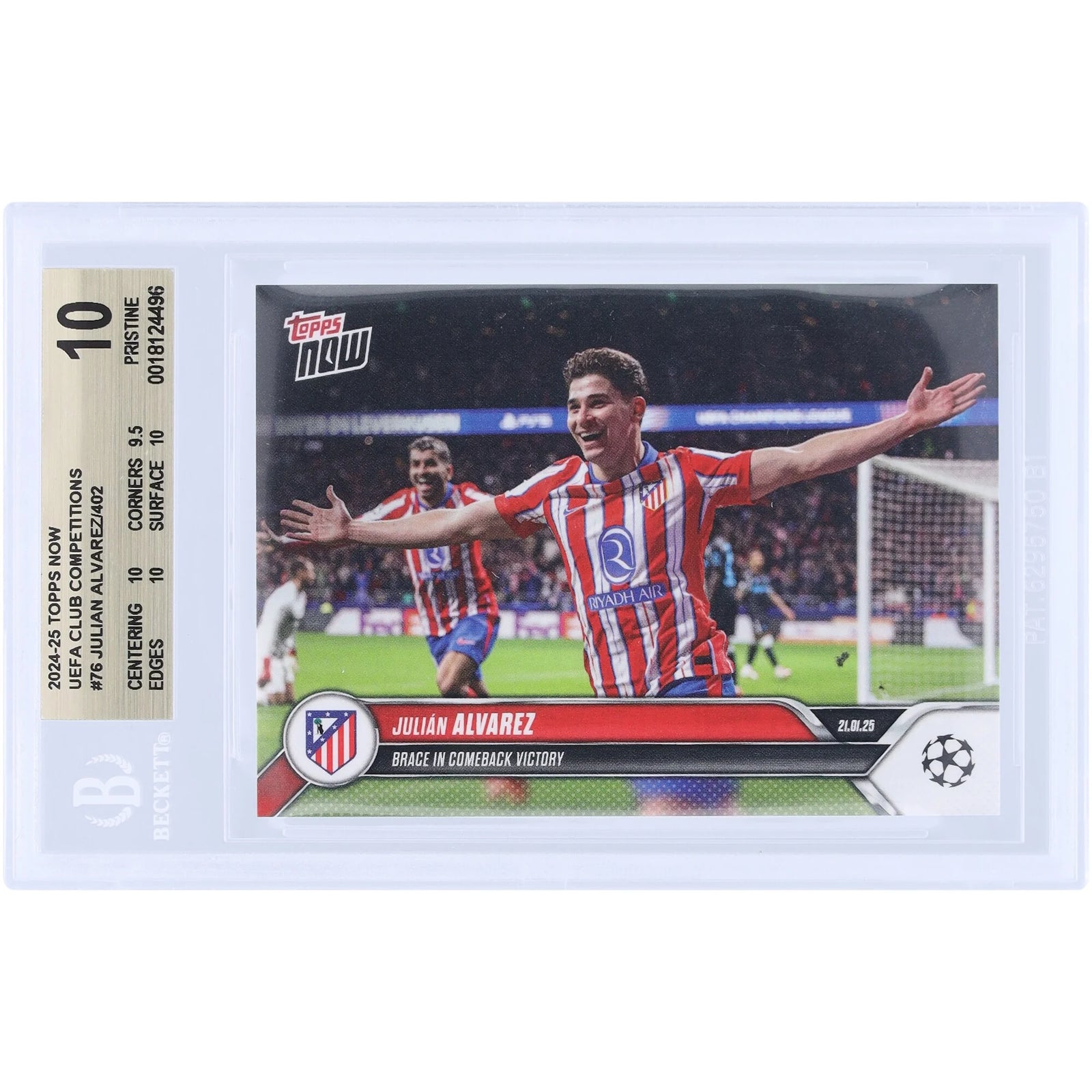 Julian Alvarez Atletico Madrid 2024-25 Topps Now #76 | BGS 10