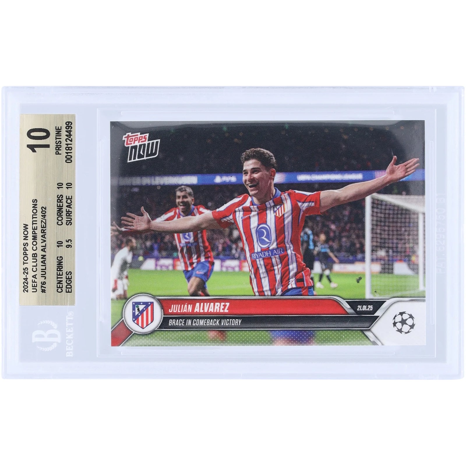 Julian Alvarez Atletico Madrid 2024-25 Topps Now #76 Card | BGS Graded 10