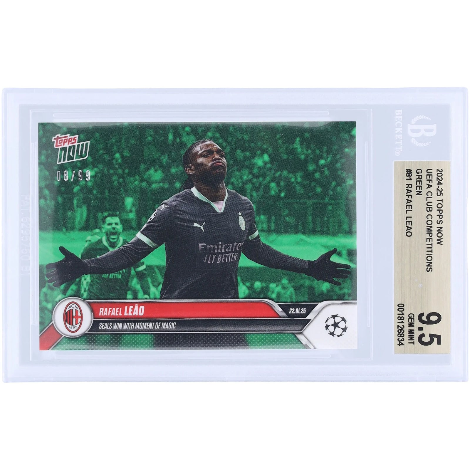 Rafael Leao AC Milan 2024-25 Topps Now Card | BGS 9.5 Green #81/99