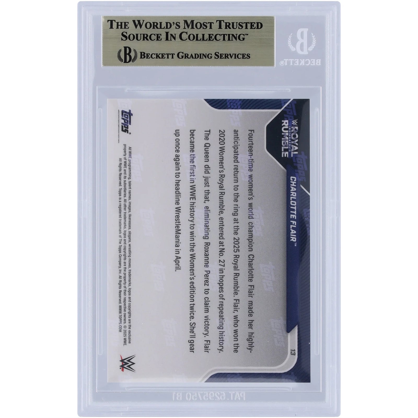 Charlotte Flair 2025 Topps Now Royal Rumble #13 Card | BGS 9.5