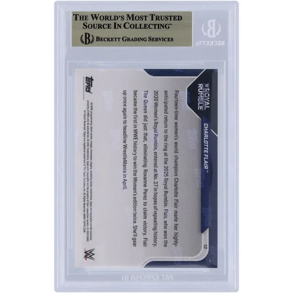 Charlotte Flair Signed 2025 Topps Now Royal Rumble #13 Card | BGS 10