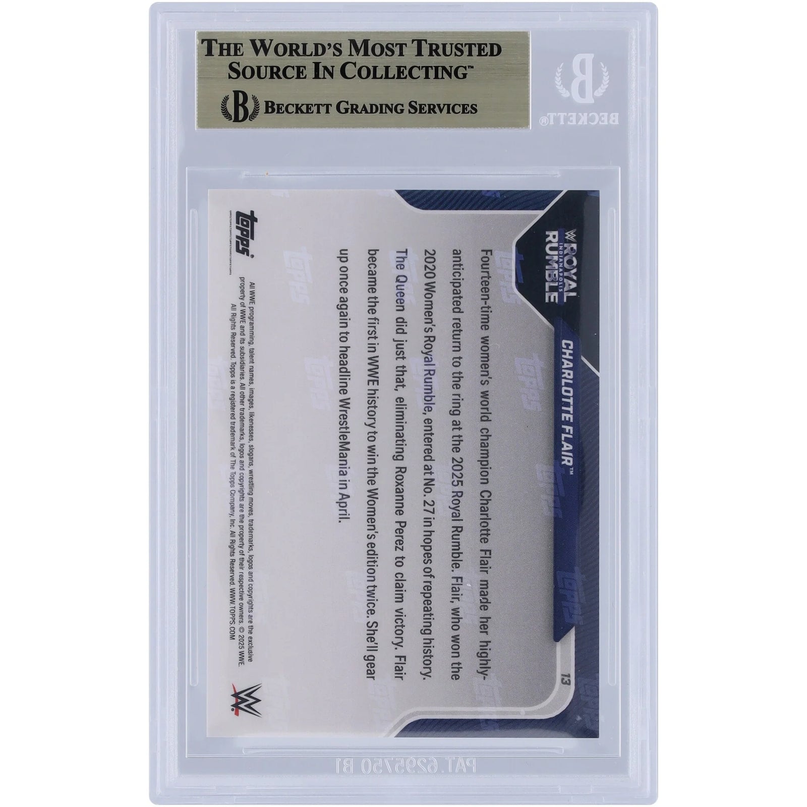 Charlotte Flair Signed 2025 Topps Now Royal Rumble #13 Card | BGS 10