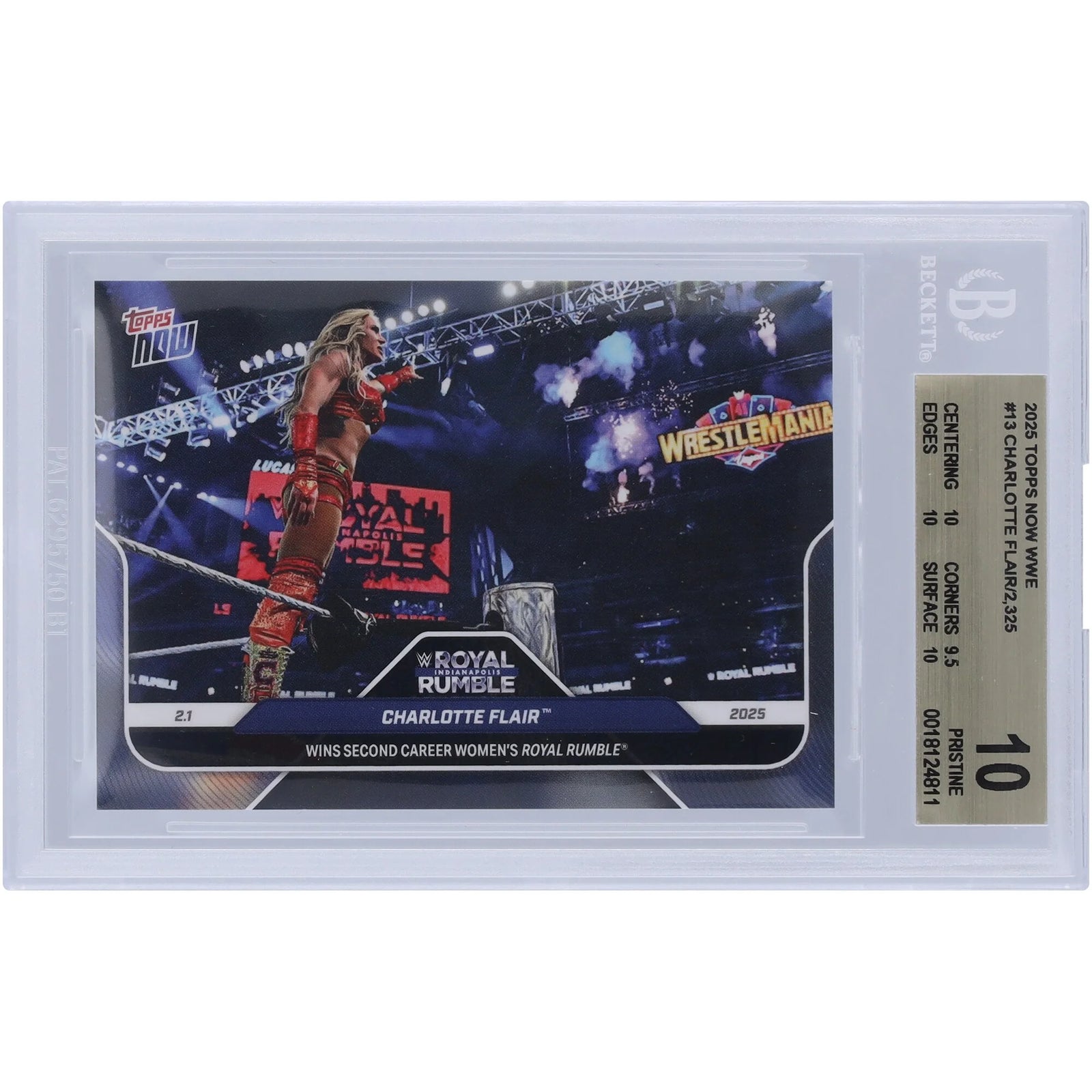Charlotte Flair Signed 2025 Topps Now Royal Rumble #13 Card | BGS 10