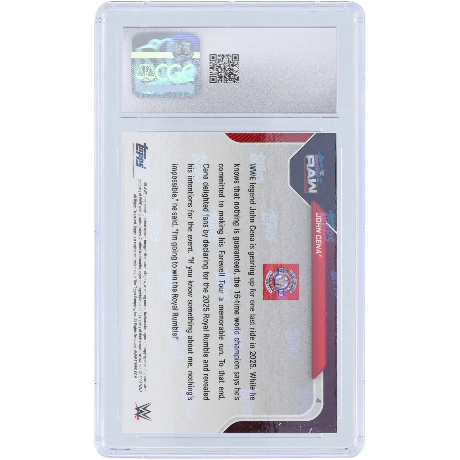 John Cena 2025 Topps Now WWE Farewell Tour #4 Card | CGC 9.5