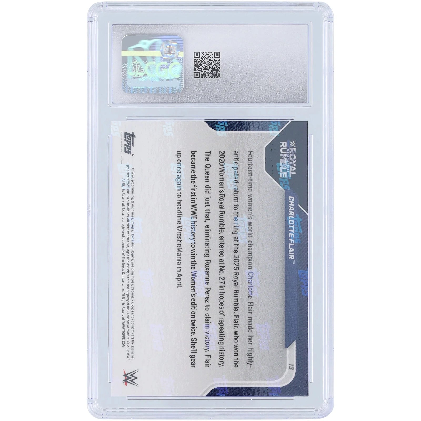 Charlotte Flair WWE 2025 Topps Now Royal Rumble #13 Card | CGC 9.5