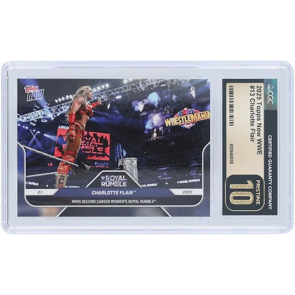 Charlotte Flair WWE 2025 Topps Now Wins Second Career Women's Royal Rumble #13 CGC Authenticated Pristine 10 Card - F2