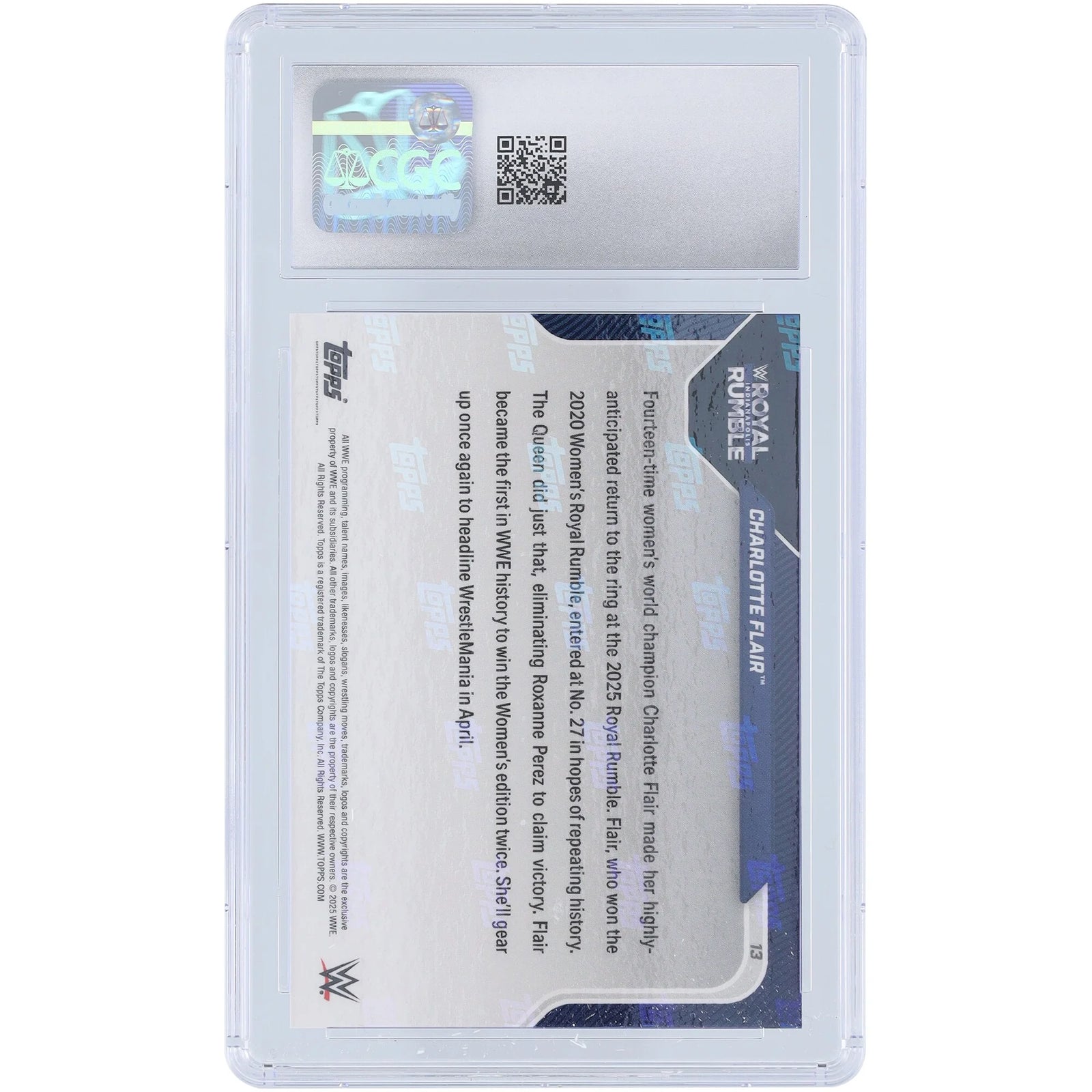 Charlotte Flair WWE 2025 Topps Now Royal Rumble #13 Card | CGC Graded 10