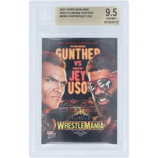 Gunther and Jey Uso Signed WWE 2025 Topps Now Wrestlemania 41 Card | BGS 9.5