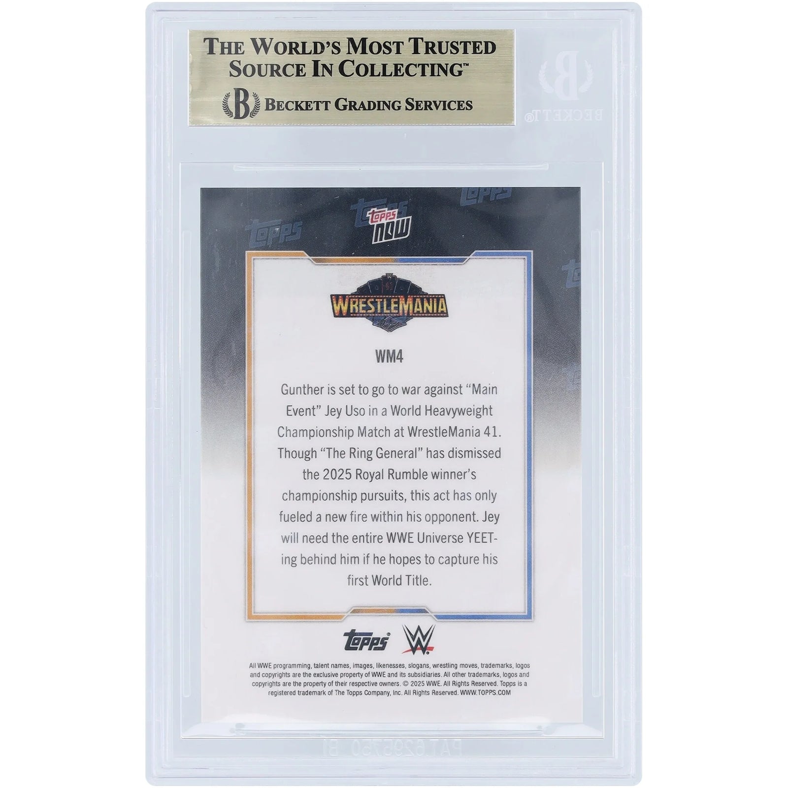 Gunther and Jey Uso Signed WWE 2025 Topps Now Wrestlemania 41 Card | BGS 9.5