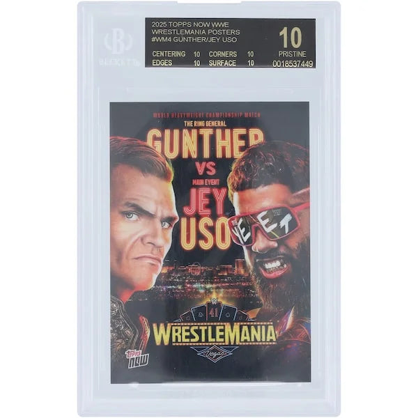 Gunther and Jey Uso WrestleMania 41 Matchup Card | 2025 Topps Now Black Label BGS 10