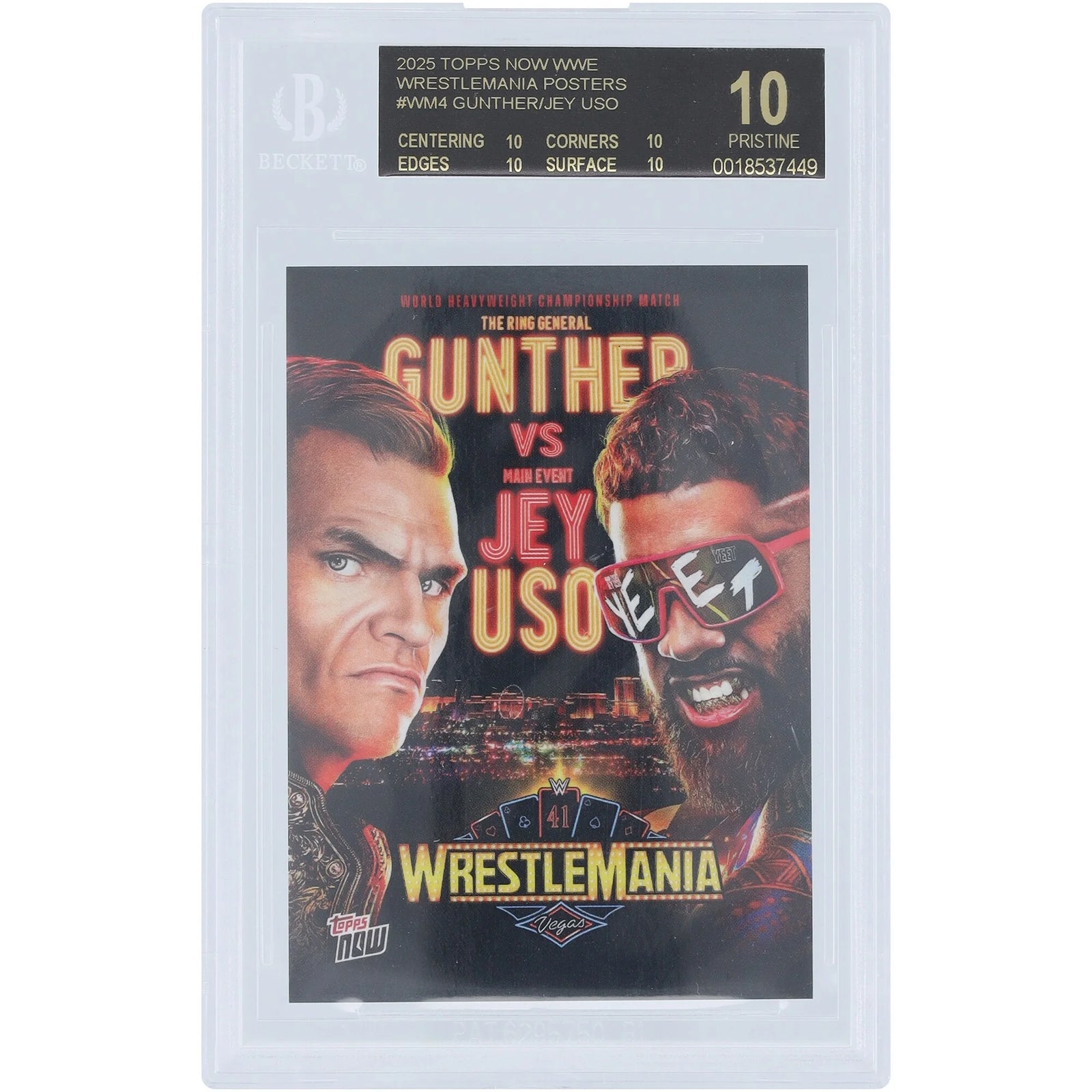 Gunther and Jey Uso WrestleMania 41 Matchup Card | 2025 Topps Now Black Label BGS 10