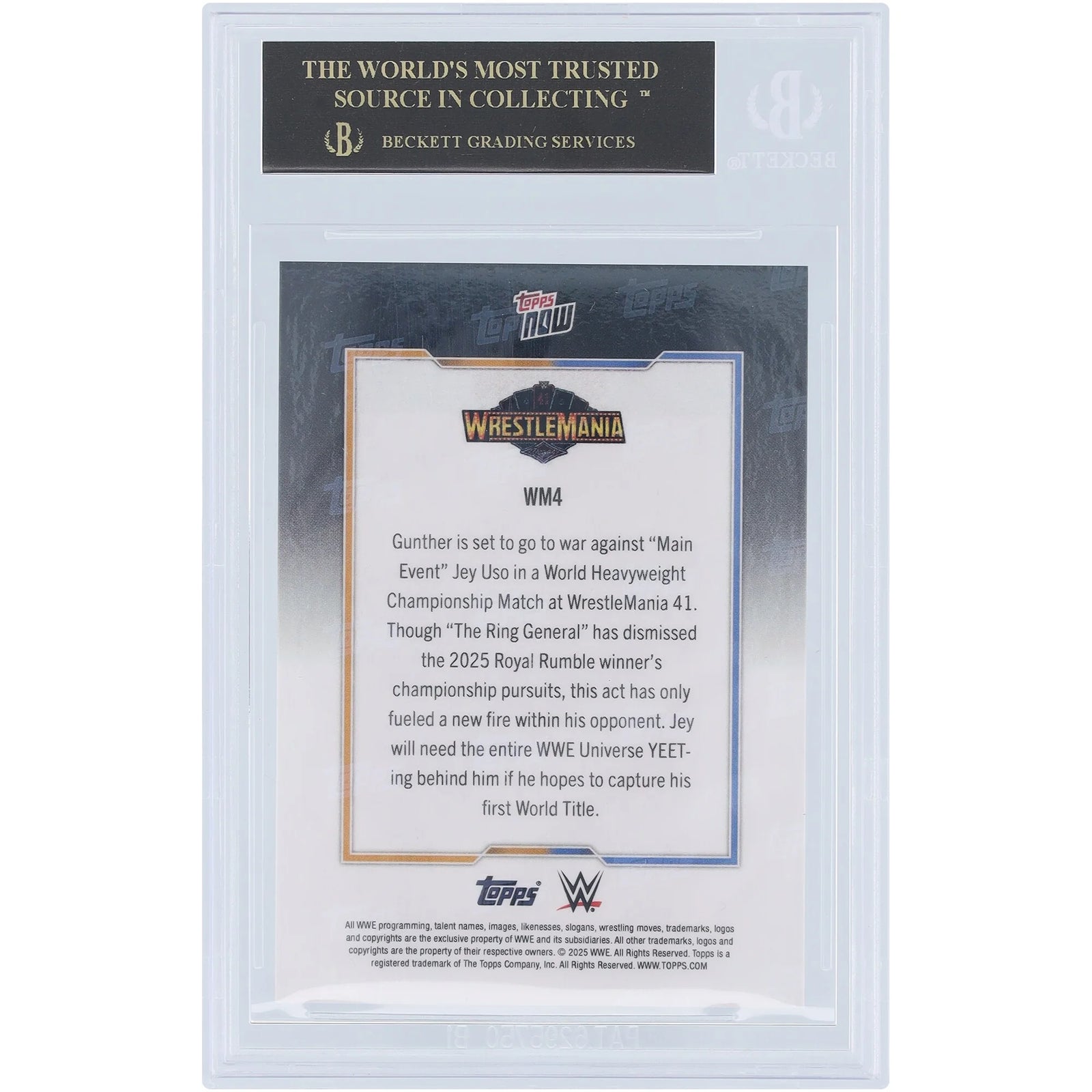 Gunther and Jey Uso WrestleMania 41 Matchup Card | 2025 Topps Now Black Label BGS 10