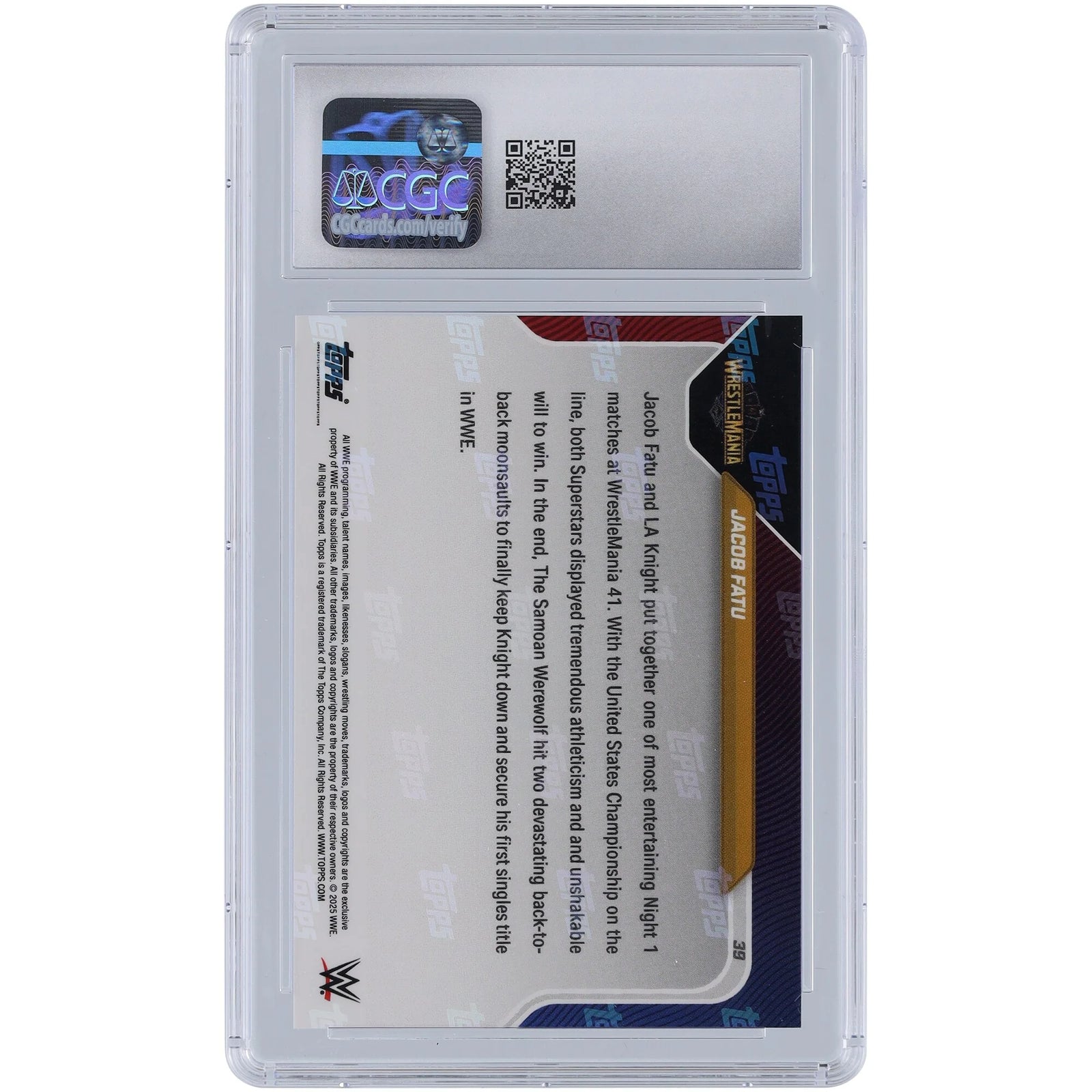 Jacob Fatu WWE 2025 Topps Now #39 Card | CGC 9.5 Graded