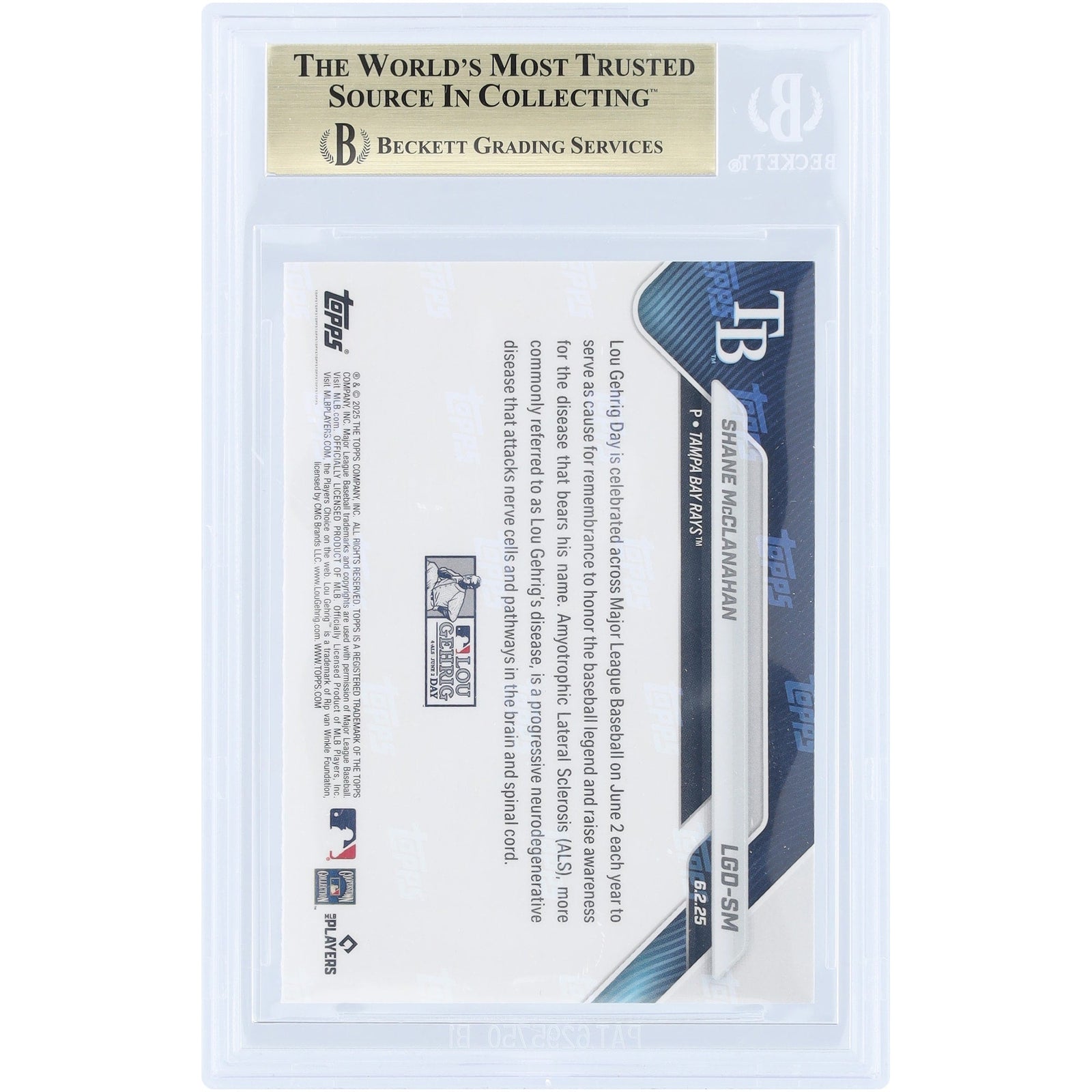 Shane McClanahan Tampa Bay Rays 2025 Topps Now Lou Gehrig Day LGD - SM BGS Authenticated 9.5 Card - The Ballers Bank