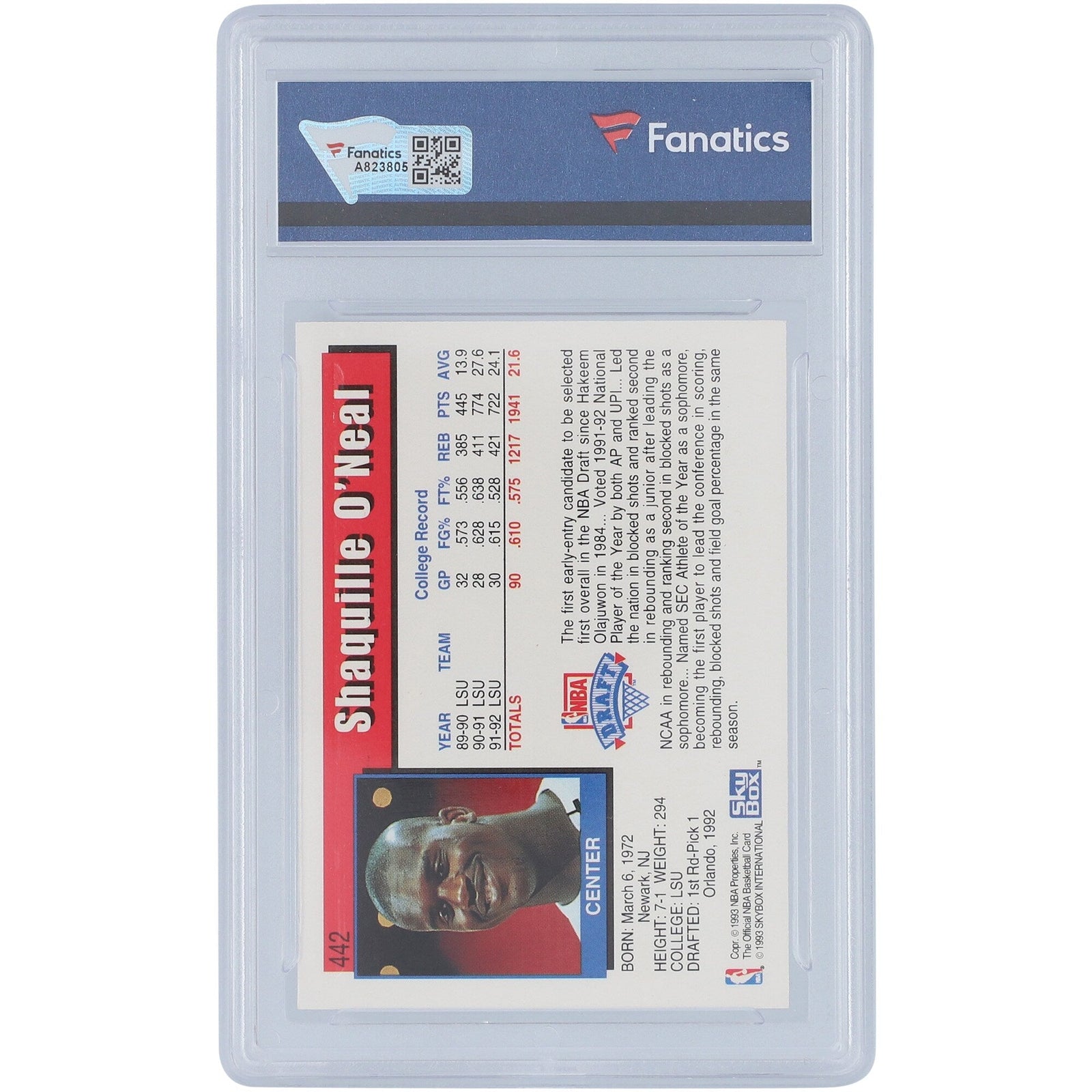 Shaquille O'Neal Orlando Magic Autographed 1992 Skybox 442 Rookie Card - The Ballers Bank