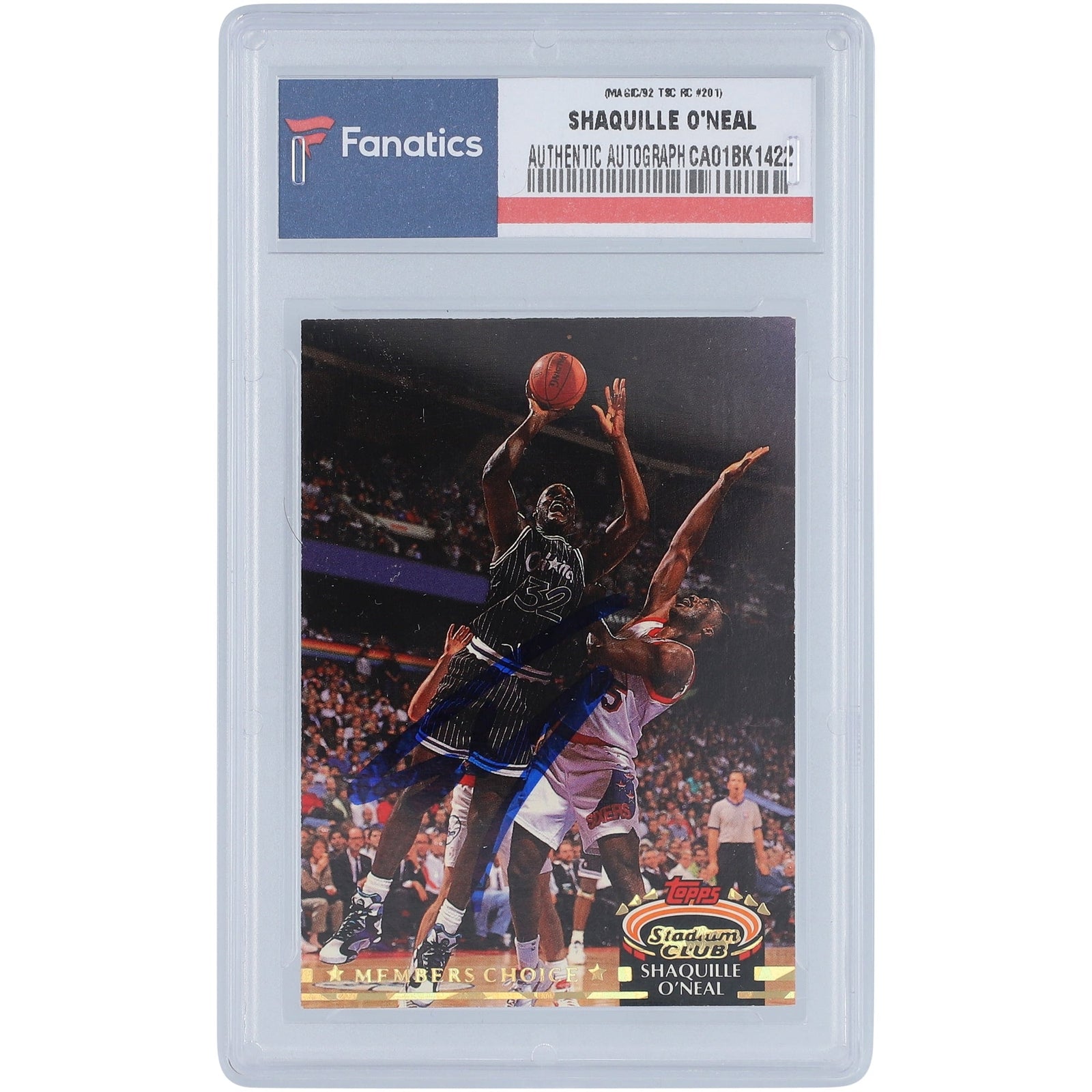 Shaquille O'Neal Orlando Magic Autographed 1992 Topps Stadium Club 201 Rookie Card - The Ballers Bank