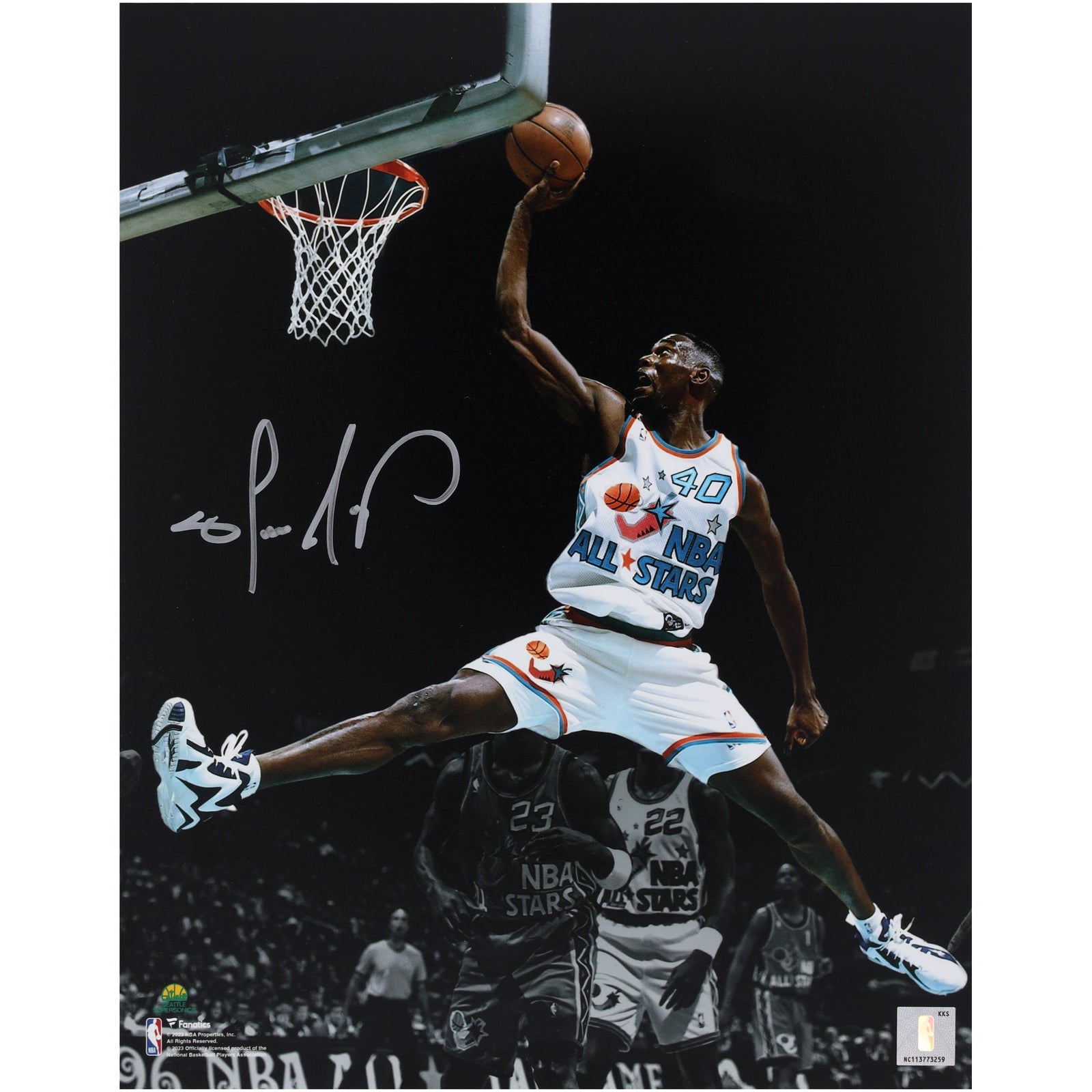 Shawn Kemp Seattle SuperSonics Autographed Fanatics Authentic 11" x 14" 1996 NBA All - Star Game Spotlight Photograph - The Ballers Bank