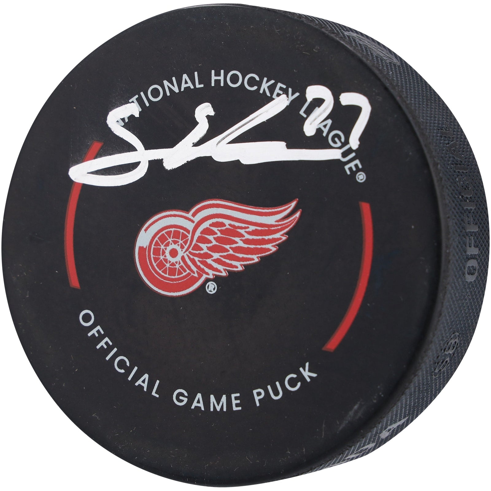 Simon Edvinsson Detroit Red Wings Autographed Fanatics Authentic Official Game Puck - The Ballers Bank