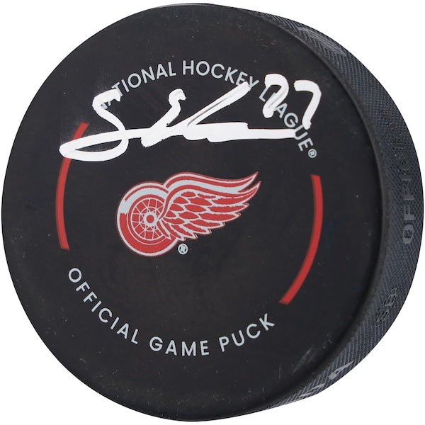 Simon Edvinsson Detroit Red Wings Autographed Fanatics Authentic Official Game Puck - The Ballers Bank