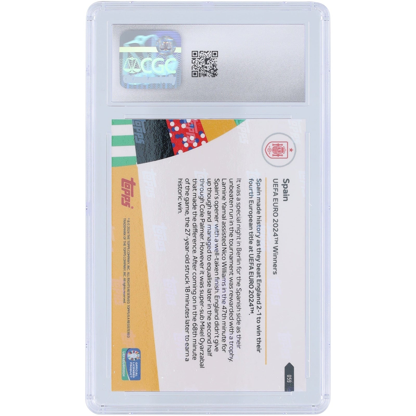 Spain National Team 2024 Topps Now UEFA Euro 2024 Winners 59 CGC Authenticated 10 Card - The Ballers Bank