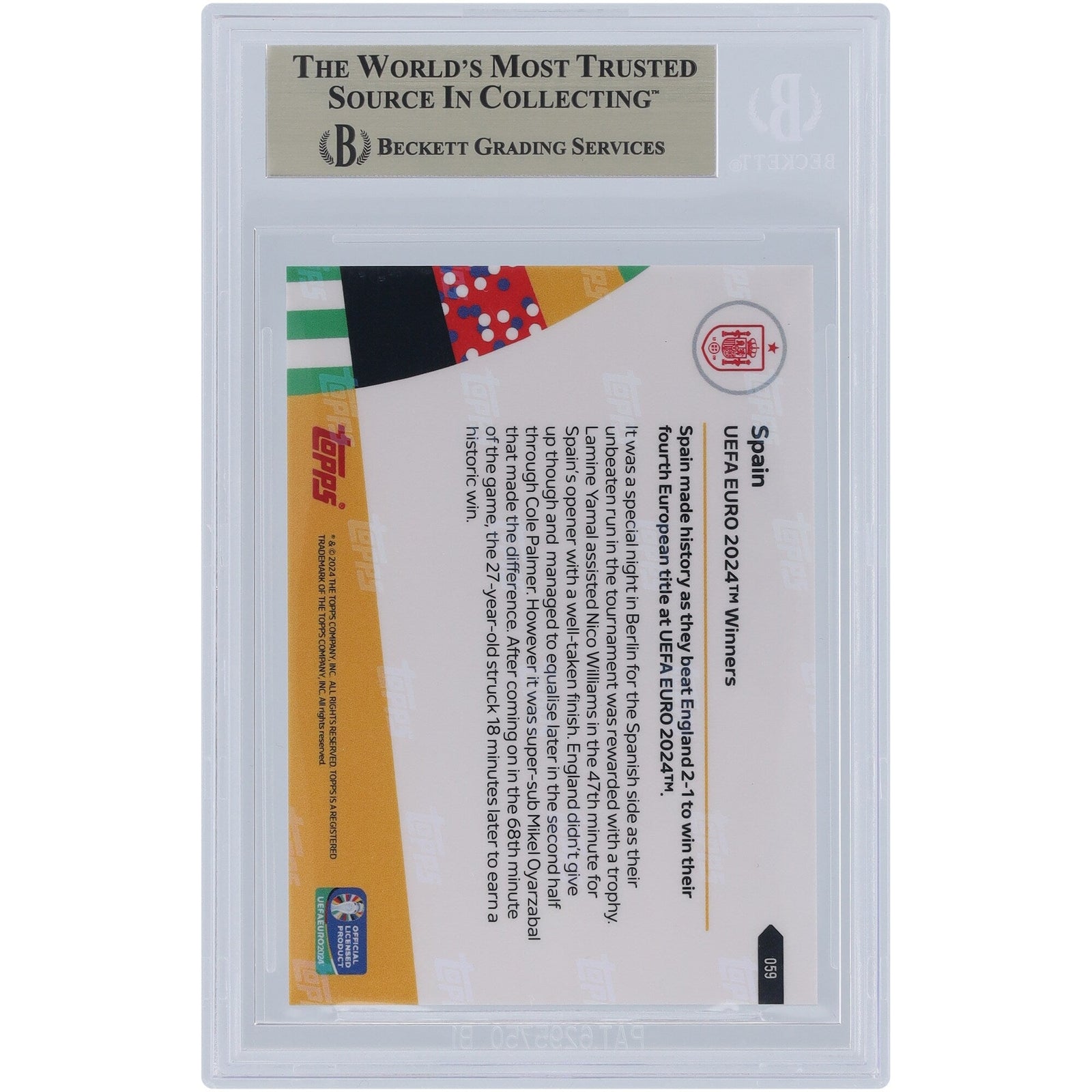 Spain National Team 2024 Topps Now UEFA Euro '24 Winners 14.07.24 59 BGS Authenticated 9.5 Card - The Ballers Bank
