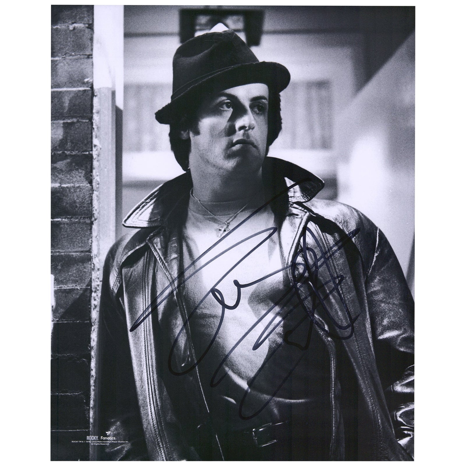 Sylvester Stallone Rocky Fanatics Authentic Autographed 16'' x 20'' Black & White Standing in Doorway Photograph - The Ballers Bank
