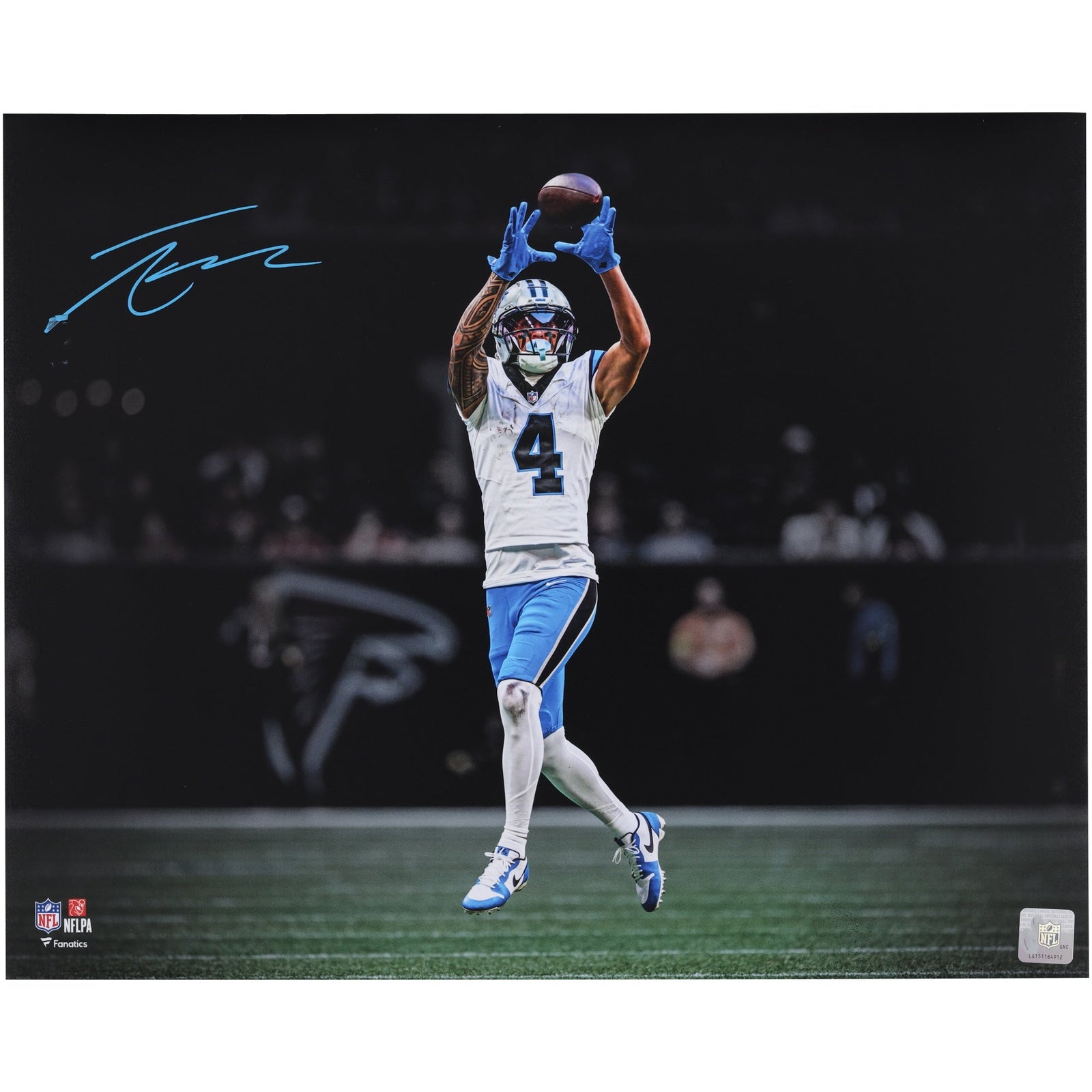 Tetairoa McMillan Carolina Panthers Autographed Fanatics Authentic 16" x 20" White Jersey Catch Spotlight Photograph - The Ballers Bank