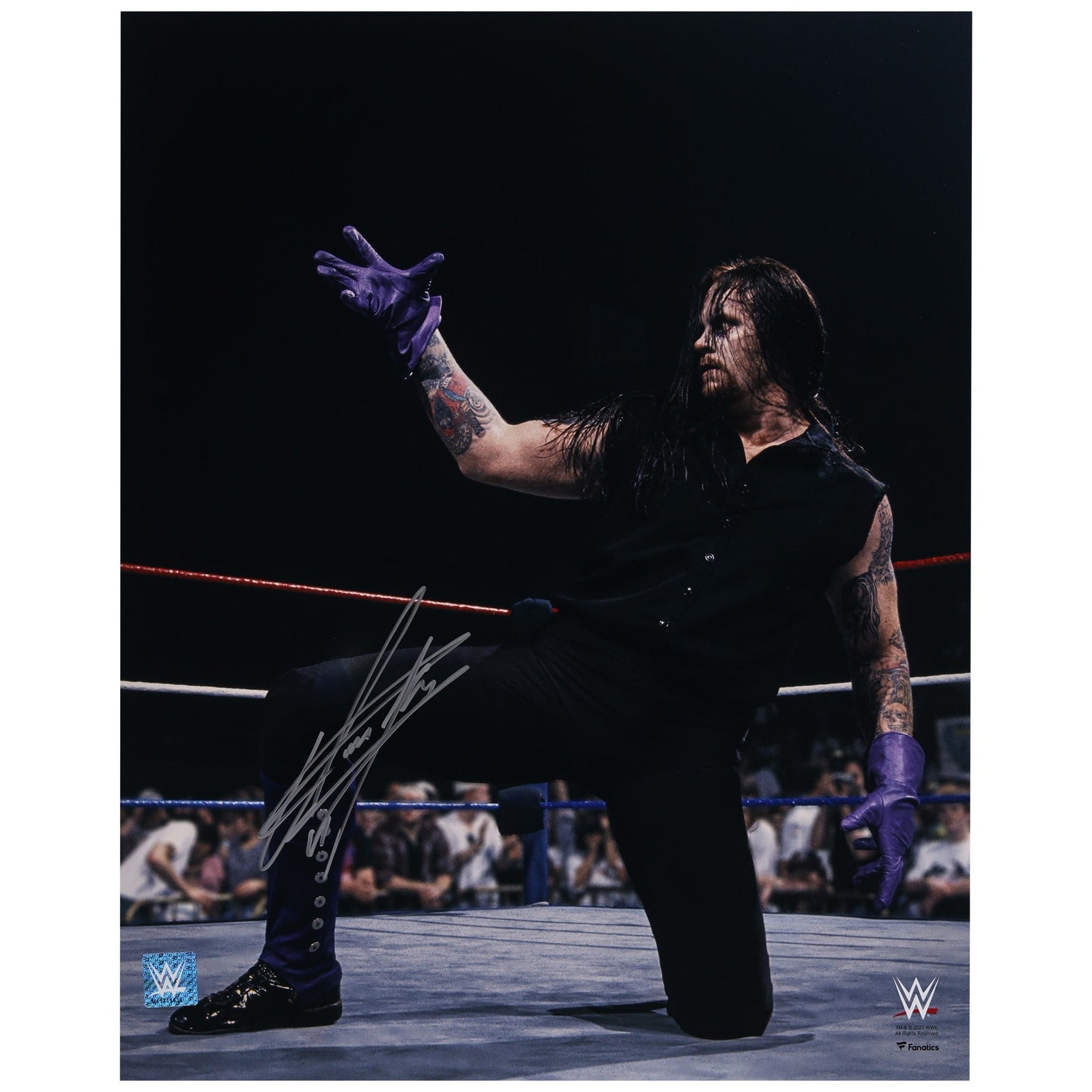 The Undertaker WWE Autographed Fanatics Authentic 16" x 20" In Ring Kneeling Photograph - The Ballers Bank