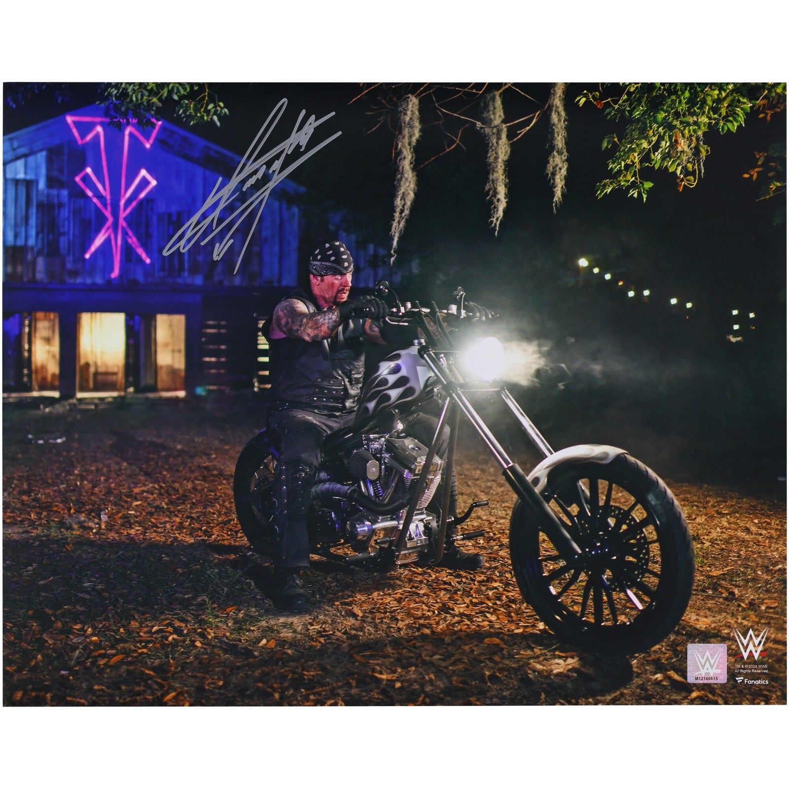 The Undertaker WWE Autographed Fanatics Authentic 16" x 20" WrestleMania 36 Boneyard Match on Motorcycle Photograph - The Ballers Bank