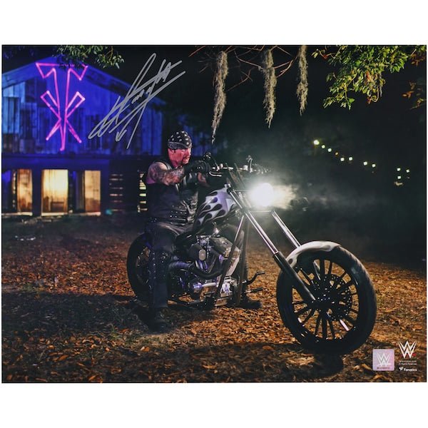 The Undertaker WWE Autographed Fanatics Authentic 16" x 20" WrestleMania 36 Boneyard Match on Motorcycle Photograph - The Ballers Bank