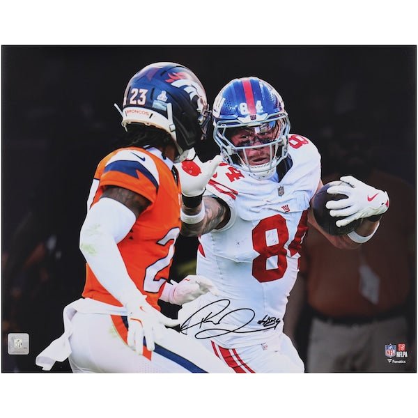 Theo Johnson New York Giants Autographed Fanatics Authentic 16" x 20" Stiff Arm Spotlight Photograph - The Ballers Bank