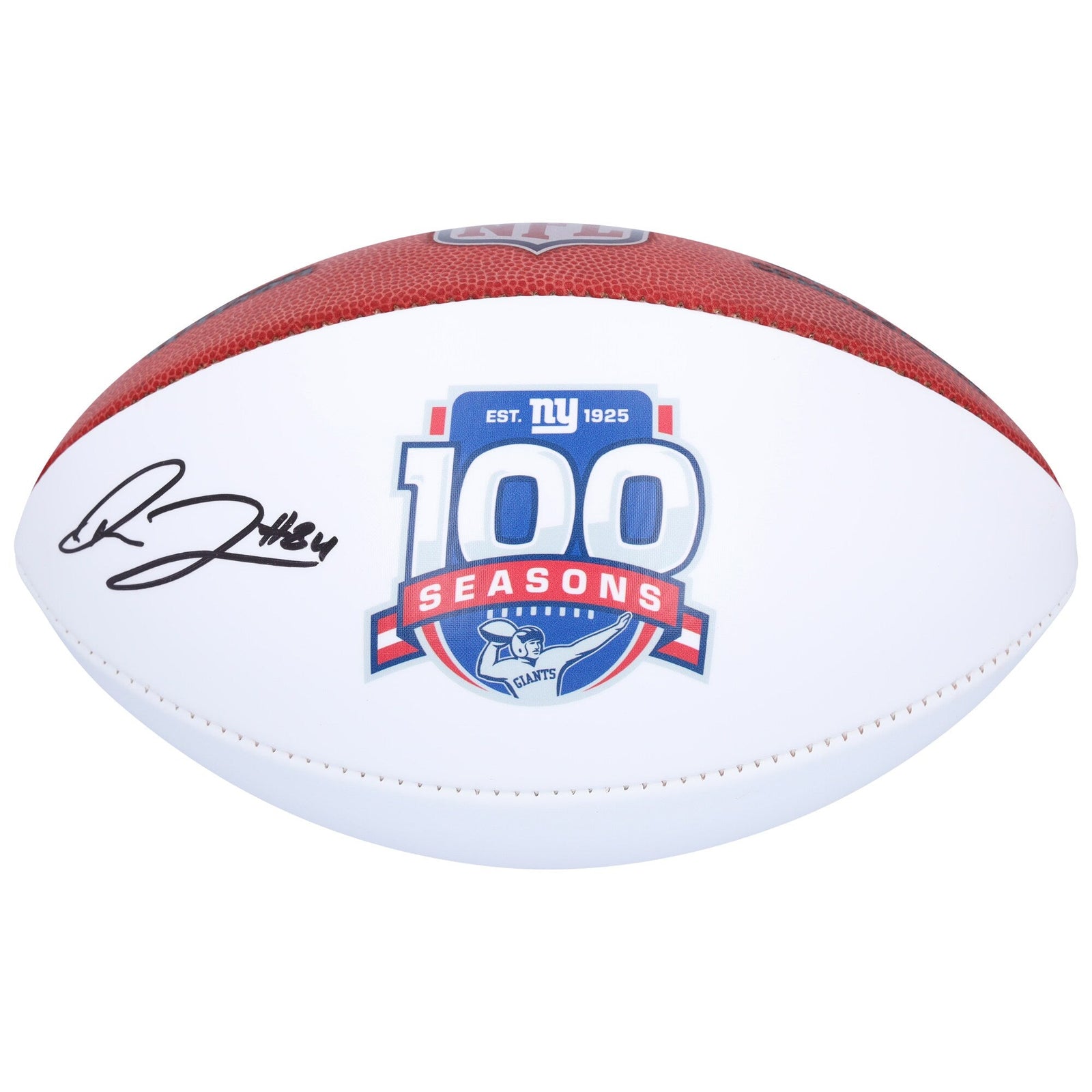 Theo Johnson New York Giants Autographed Fanatics Authentic Wilson 100th Season White Panel Football - The Ballers Bank
