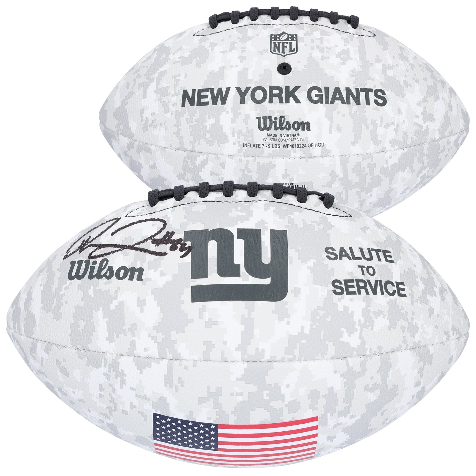 Theo Johnson New York Giants Autographed Fanatics Authentic Wilson 2024 Salute To Service Football - The Ballers Bank