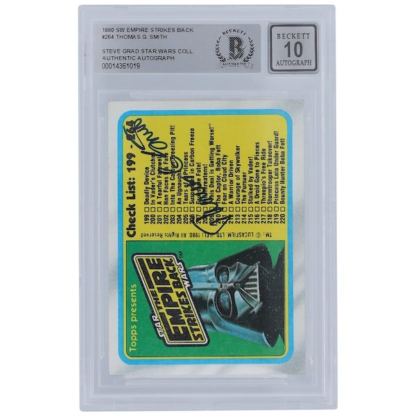 Thomas G. Smith Star Wars Autographed 1980 Topps The Empire Strikes Back 264 BGS Authenticated 10 Card - The Ballers Bank