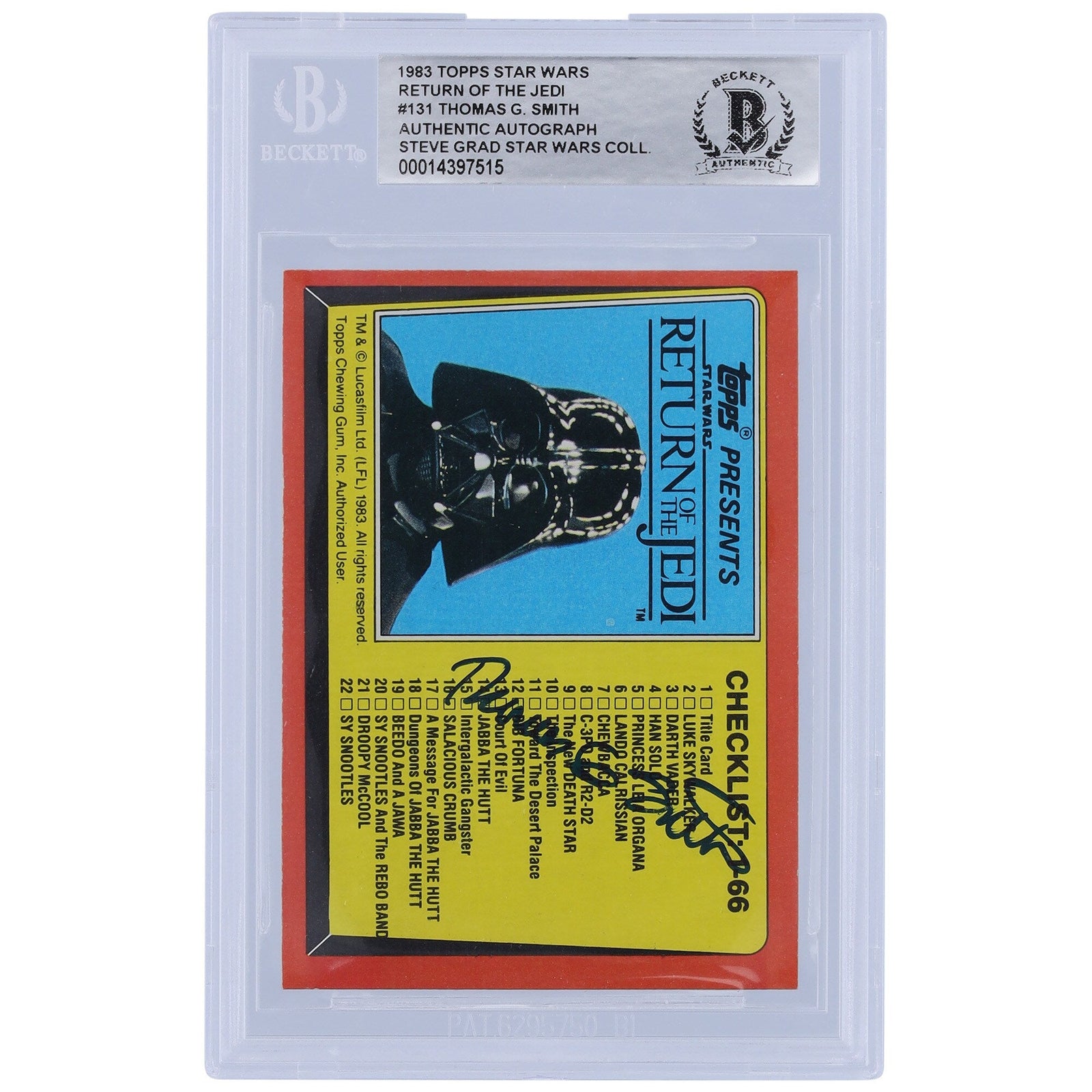 Thomas G. Smith Star Wars Autographed 1983 Topps Return of the Jedi 131 BGS Authenticated Card - The Ballers Bank